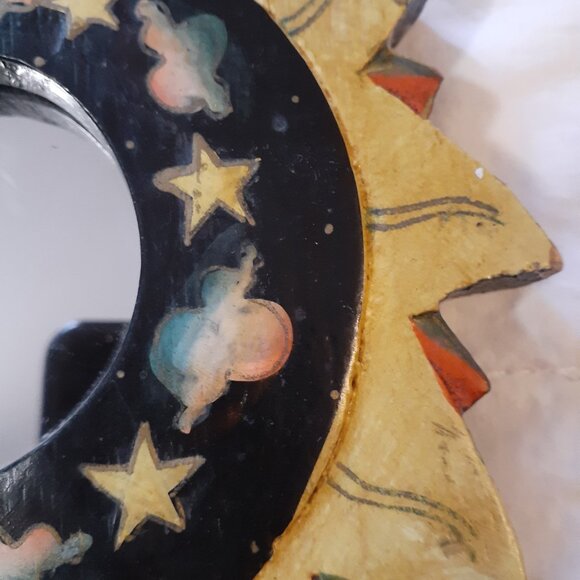Vintage Wooden Sun and Moon Mirror - Picture 8 of 9
